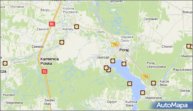 mapa Jastrząb gmina Poraj, Jastrząb gmina Poraj na mapie Targeo