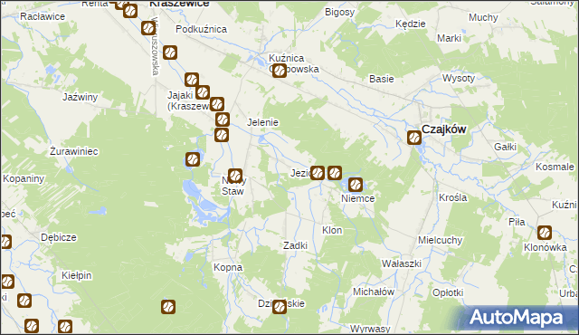 mapa Jeziorki gmina Kraszewice, Jeziorki gmina Kraszewice na mapie Targeo