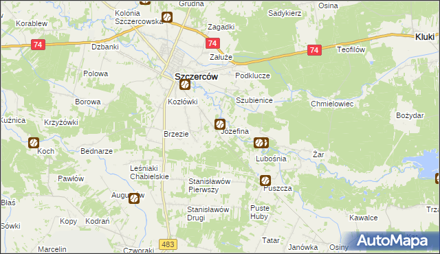 mapa Józefina gmina Szczerców, Józefina gmina Szczerców na mapie Targeo