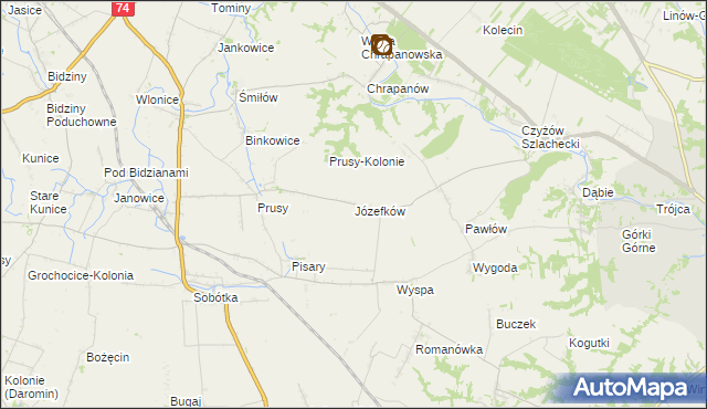 mapa Józefków gmina Zawichost, Józefków gmina Zawichost na mapie Targeo