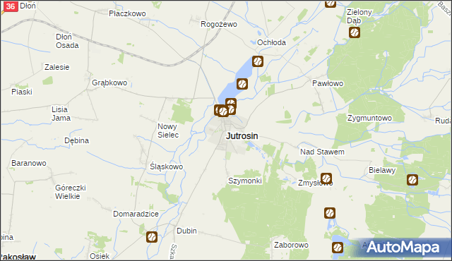 mapa Jutrosin powiat rawicki, Jutrosin powiat rawicki na mapie Targeo