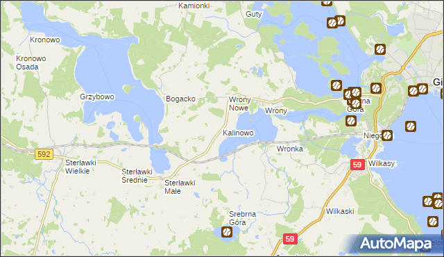 mapa Kalinowo gmina Giżycko, Kalinowo gmina Giżycko na mapie Targeo