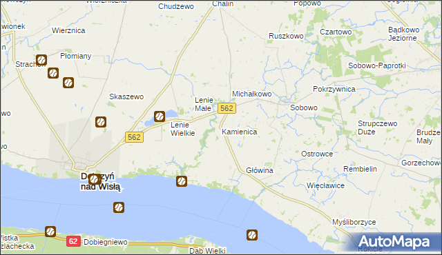 mapa Kamienica gmina Dobrzyń nad Wisłą, Kamienica gmina Dobrzyń nad Wisłą na mapie Targeo