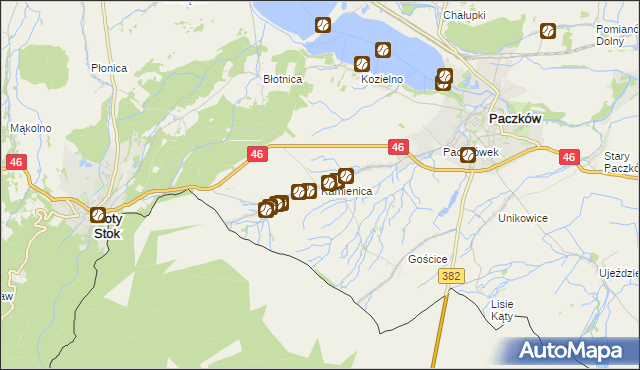 mapa Kamienica gmina Paczków, Kamienica gmina Paczków na mapie Targeo