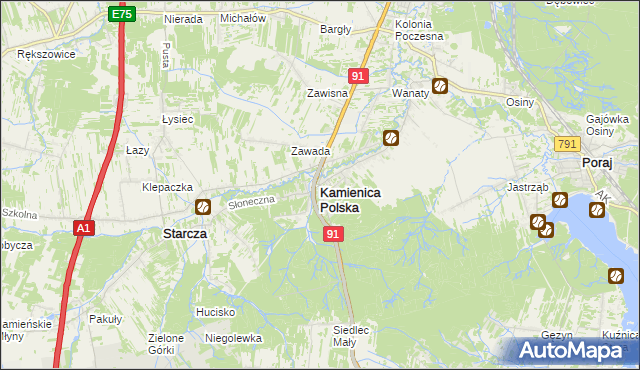 mapa Kamienica Polska, Kamienica Polska na mapie Targeo