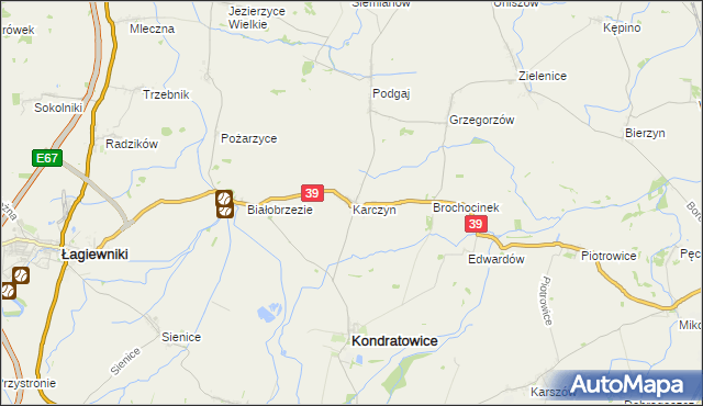 mapa Karczyn gmina Kondratowice, Karczyn gmina Kondratowice na mapie Targeo
