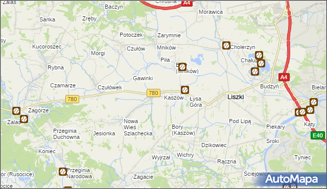 mapa Kaszów gmina Liszki, Kaszów gmina Liszki na mapie Targeo