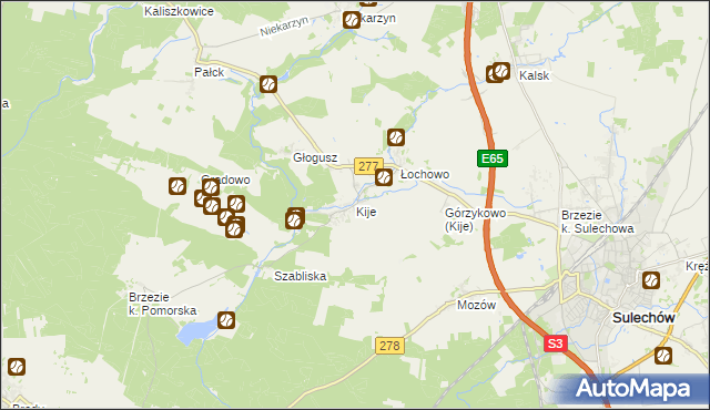 mapa Kije gmina Sulechów, Kije gmina Sulechów na mapie Targeo