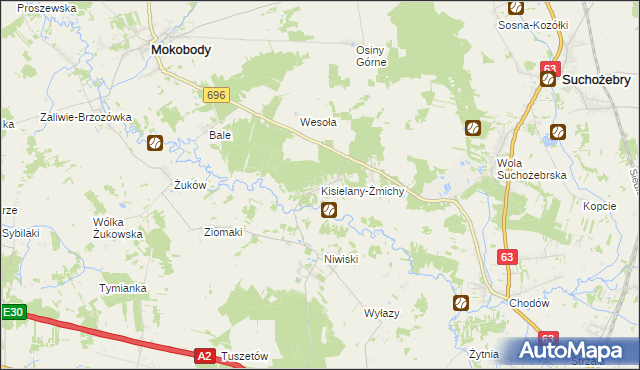 mapa Kisielany-Żmichy, Kisielany-Żmichy na mapie Targeo