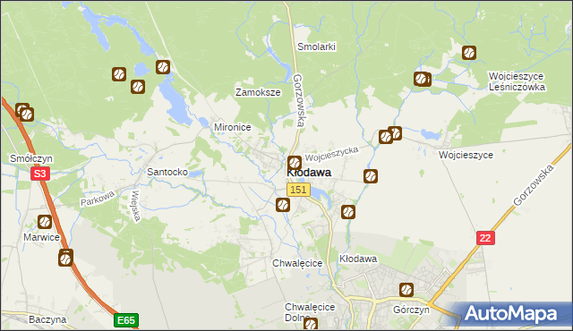 mapa Kłodawa powiat gorzowski, Kłodawa powiat gorzowski na mapie Targeo