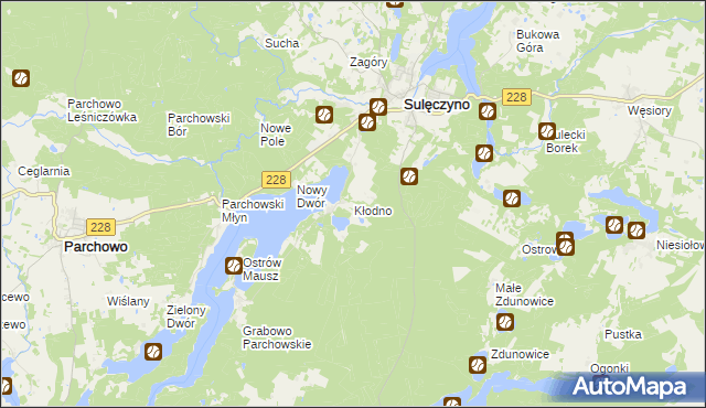 mapa Kłodno gmina Sulęczyno, Kłodno gmina Sulęczyno na mapie Targeo