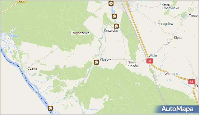 mapa Kłosów gmina Mieszkowice, Kłosów gmina Mieszkowice na mapie Targeo