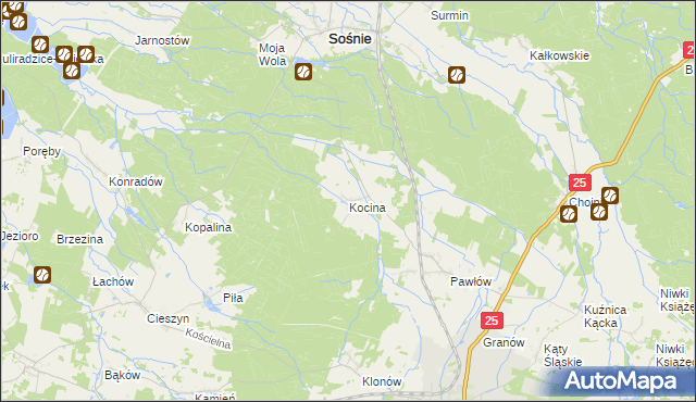 mapa Kocina gmina Sośnie, Kocina gmina Sośnie na mapie Targeo