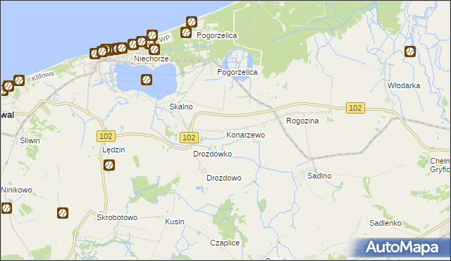 mapa Konarzewo gmina Karnice, Konarzewo gmina Karnice na mapie Targeo