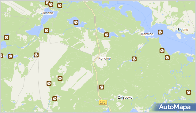 mapa Konotop gmina Drawsko Pomorskie, Konotop gmina Drawsko Pomorskie na mapie Targeo