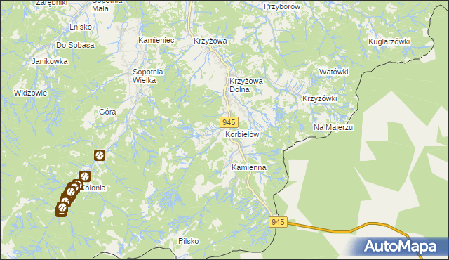 mapa Korbielów, Korbielów na mapie Targeo