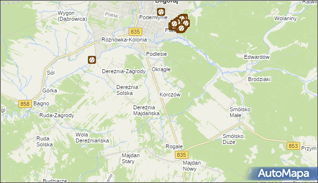 mapa Korczów, Korczów na mapie Targeo