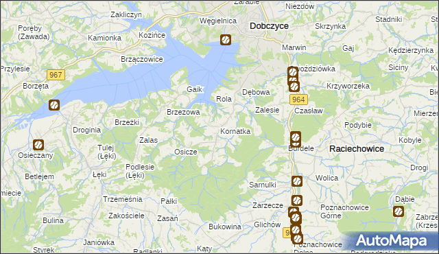 mapa Kornatka gmina Dobczyce, Kornatka gmina Dobczyce na mapie Targeo