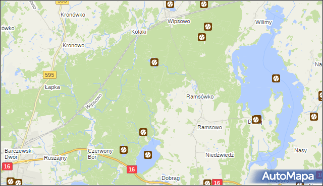 mapa Koronowo gmina Barczewo, Koronowo gmina Barczewo na mapie Targeo