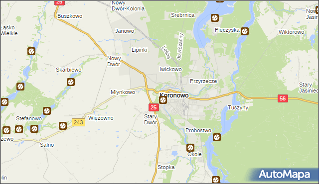 mapa Koronowo powiat bydgoski, Koronowo powiat bydgoski na mapie Targeo