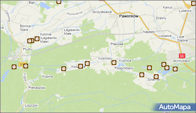 mapa Kośmidry gmina Pawonków, Kośmidry gmina Pawonków na mapie Targeo