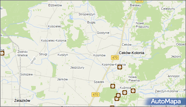 mapa Kosmów gmina Ceków-Kolonia, Kosmów gmina Ceków-Kolonia na mapie Targeo
