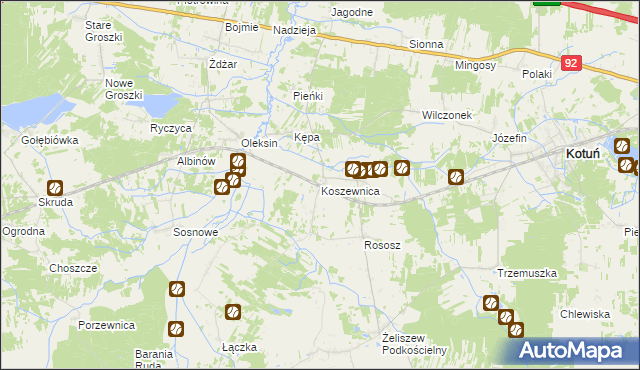mapa Koszewnica gmina Kotuń, Koszewnica gmina Kotuń na mapie Targeo