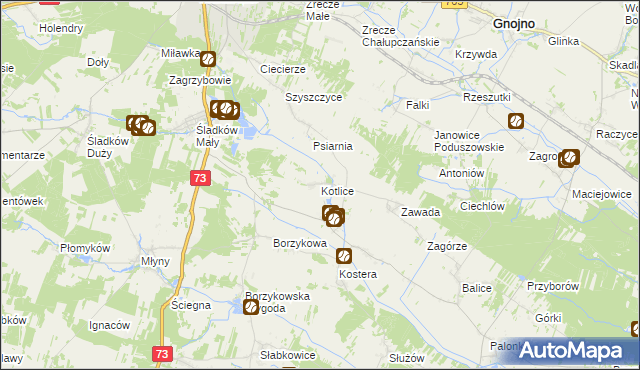 mapa Kotlice gmina Chmielnik, Kotlice gmina Chmielnik na mapie Targeo