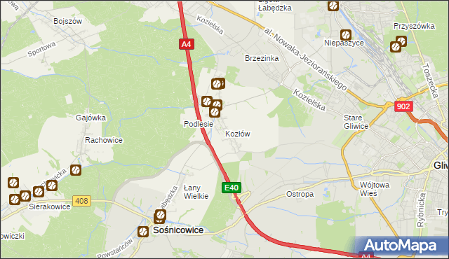 mapa Kozłów gmina Sośnicowice, Kozłów gmina Sośnicowice na mapie Targeo
