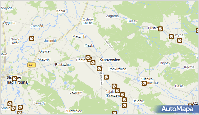mapa Kraszewice powiat ostrzeszowski, Kraszewice powiat ostrzeszowski na mapie Targeo