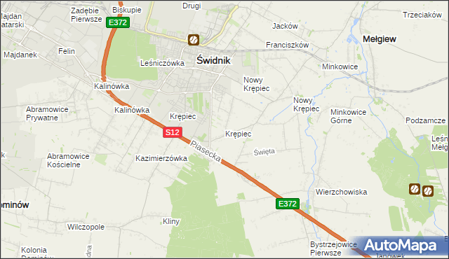 mapa Krępiec gmina Mełgiew, Krępiec gmina Mełgiew na mapie Targeo