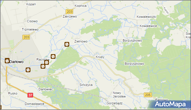 mapa Krupy gmina Darłowo, Krupy gmina Darłowo na mapie Targeo