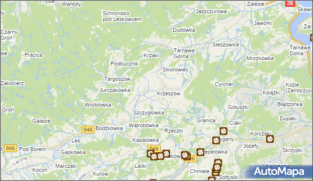 mapa Krzeszów gmina Stryszawa, Krzeszów gmina Stryszawa na mapie Targeo