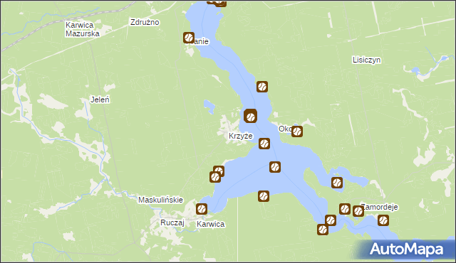 mapa Krzyże gmina Ruciane-Nida, Krzyże gmina Ruciane-Nida na mapie Targeo