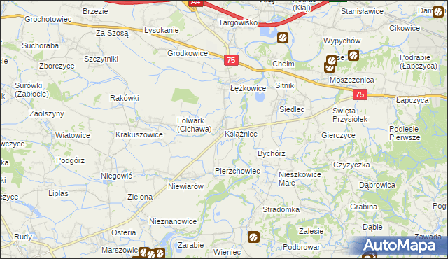 mapa Książnice gmina Gdów, Książnice gmina Gdów na mapie Targeo