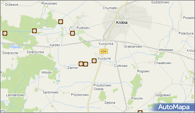 mapa Kuczyna gmina Krobia, Kuczyna gmina Krobia na mapie Targeo