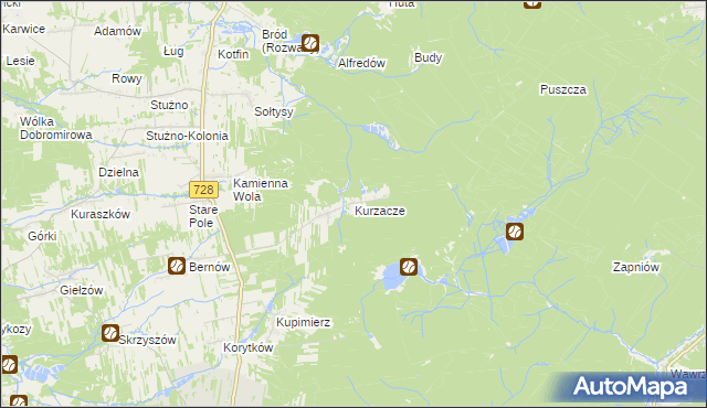 mapa Kurzacze gmina Gowarczów, Kurzacze gmina Gowarczów na mapie Targeo