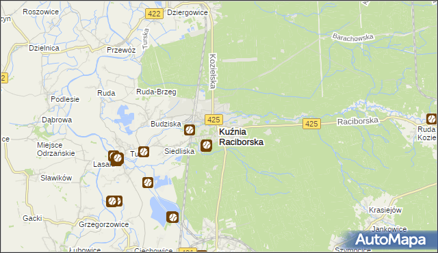 mapa Kuźnia Raciborska, Kuźnia Raciborska na mapie Targeo
