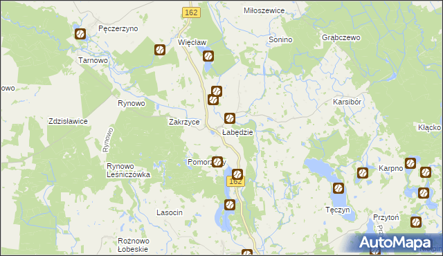 mapa Łabędzie gmina Drawsko Pomorskie, Łabędzie gmina Drawsko Pomorskie na mapie Targeo
