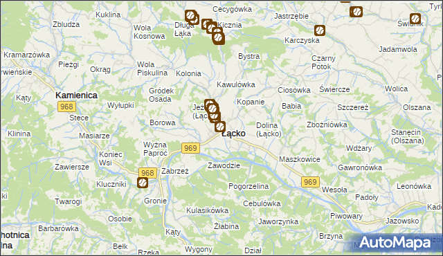 mapa Łącko powiat nowosądecki, Łącko powiat nowosądecki na mapie Targeo