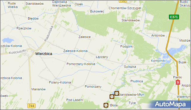 mapa Łączany gmina Wierzbica, Łączany gmina Wierzbica na mapie Targeo