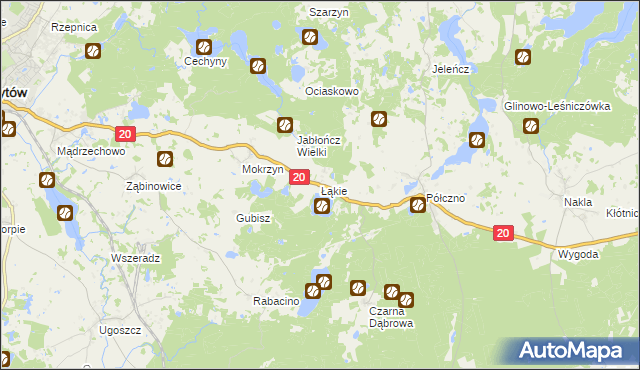 mapa Łąkie gmina Studzienice, Łąkie gmina Studzienice na mapie Targeo