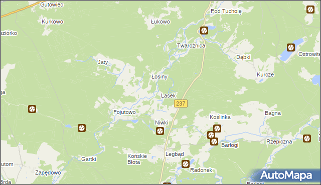 mapa Lasek gmina Tuchola, Lasek gmina Tuchola na mapie Targeo