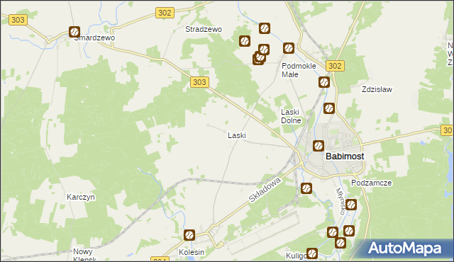mapa Laski gmina Babimost, Laski gmina Babimost na mapie Targeo