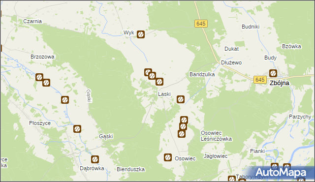mapa Laski gmina Zbójna, Laski gmina Zbójna na mapie Targeo