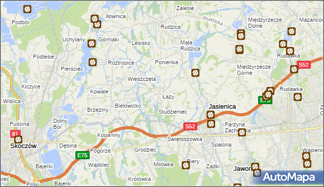 mapa Łazy gmina Jasienica, Łazy gmina Jasienica na mapie Targeo