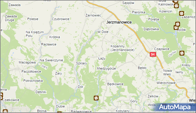 mapa Łazy gmina Jerzmanowice-Przeginia, Łazy gmina Jerzmanowice-Przeginia na mapie Targeo