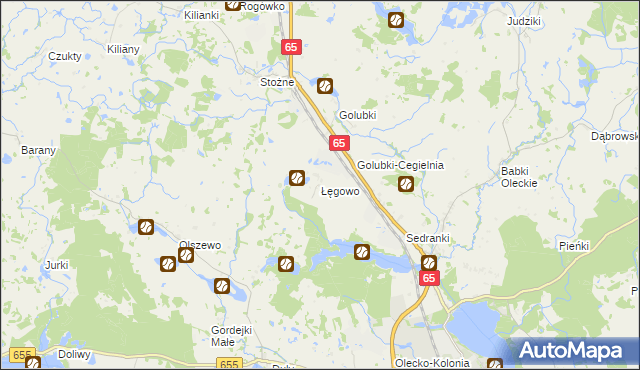 mapa Łęgowo gmina Olecko, Łęgowo gmina Olecko na mapie Targeo