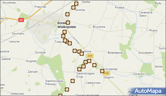 mapa Leonów gmina Borek Wielkopolski, Leonów gmina Borek Wielkopolski na mapie Targeo