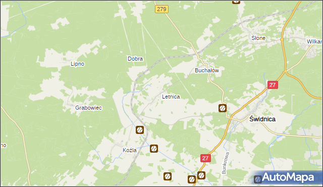 mapa Letnica, Letnica na mapie Targeo